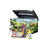 VIALIA Aquarium Set mit Juwel LED Abdeckung schwarz 60x30x30 cm, 54 Liter Glasbecken mit Starterset aus Heizer, Thermometer, Wasseraufbereiter und Fischfutter